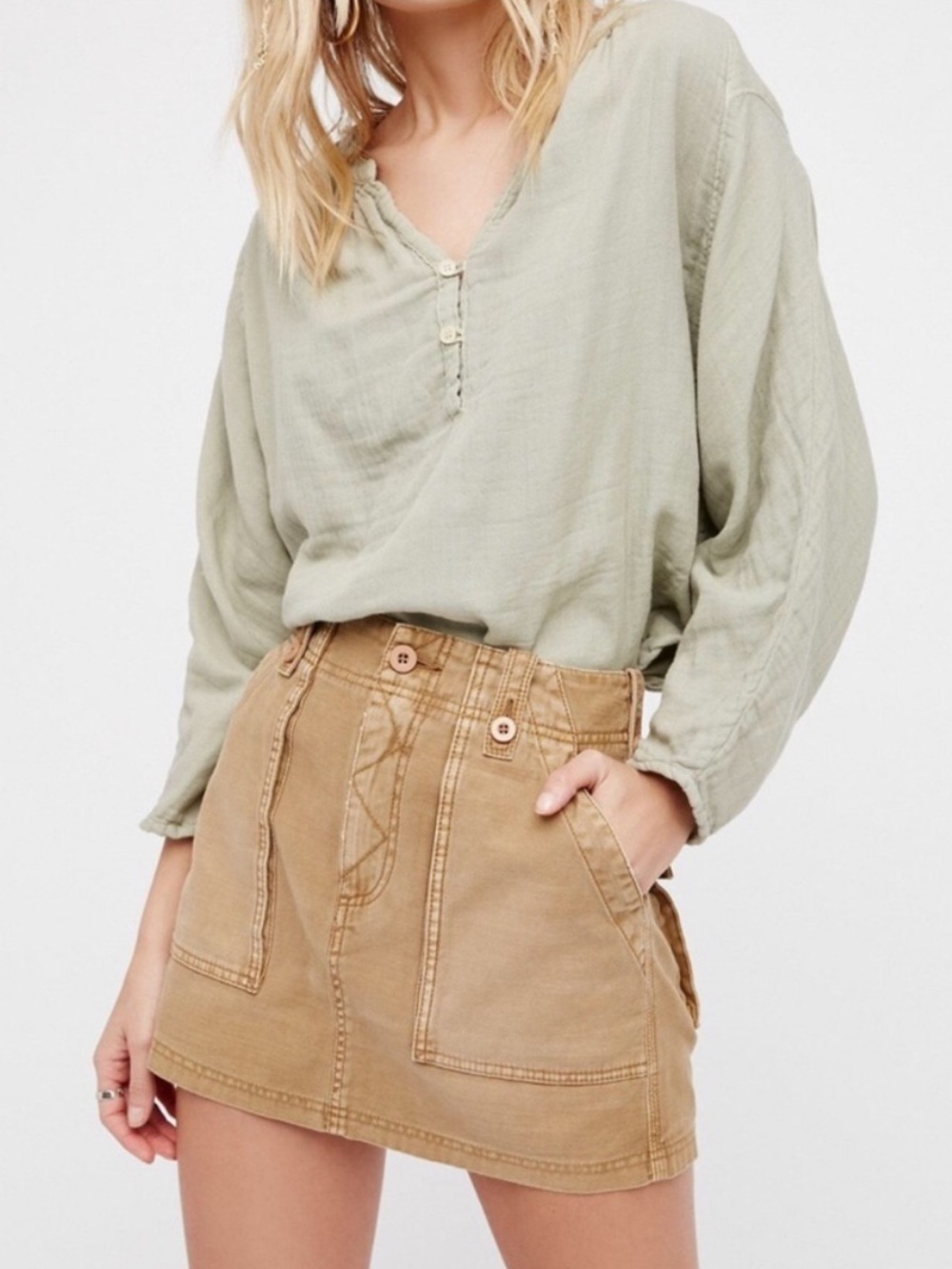 Free People cargo mini skirt Cotton Tan Size 8